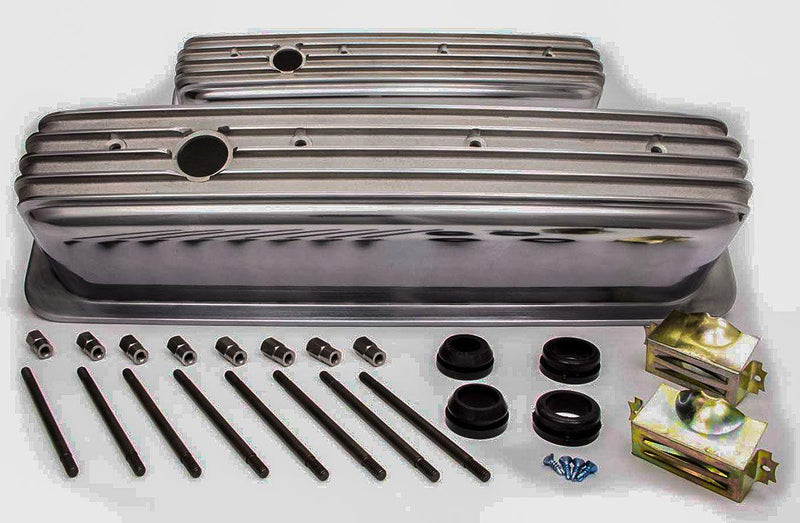 RPC Tall Nostalgic Aluminium Polished Finned Valve Covers with Breather Hole (RPCR6191) RPCR6191