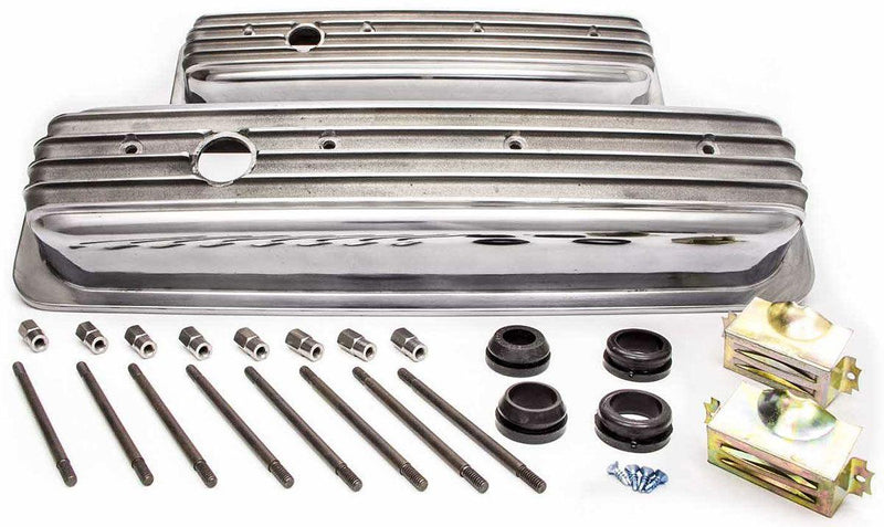 RPC Short Nostalgic Aluminium Polished Finned Valve Covers with Breather Hole (RPCR6196) RPCR6196