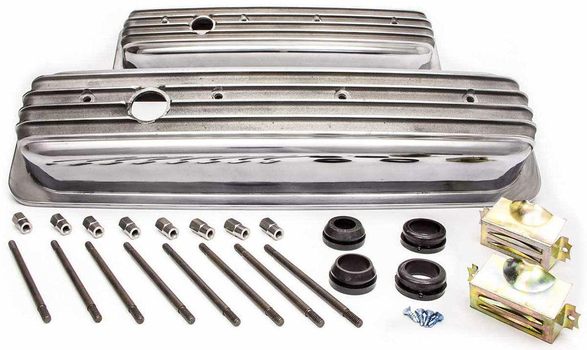 RPC Short Nostalgic Aluminium Polished Finned Valve Covers with Breather Hole (RPCR6196)