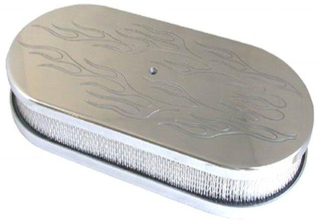 RPC 19" Dual Quad Oval Air Cleaner, Polished Flame Style with 2" Paper Element (RPCR6222) RPCR6222