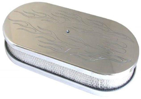 RPC 19" Dual Quad Oval Air Cleaner, Polished Flame Style with 2" Paper Element (RPCR6222) RPCR6222