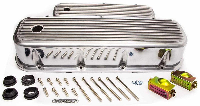 RPC Polished Aluminium Tall (4") Nostalgic Finned Valve Covers (Baffled) with Breather Hole (RPCR6280) RPCR6280