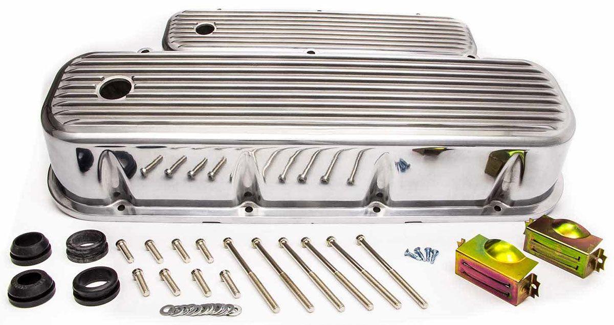 RPC Polished Aluminium Tall (4") Nostalgic Finned Valve Covers (Baffled) with Breather Hole (RPCR6280)