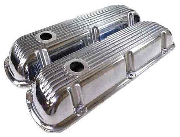 RPC Polished Aluminium Nostalgic Finned Valve Covers with Breather Hole (RPCR6291) RPCR6291