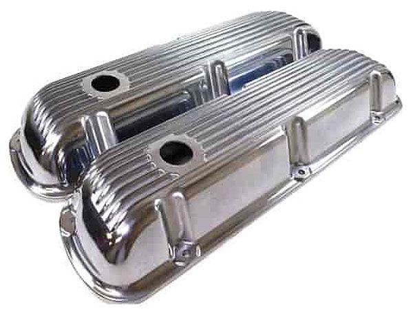 RPC Polished Aluminium Nostalgic Finned Valve Covers with Breather Hole (RPCR6291)