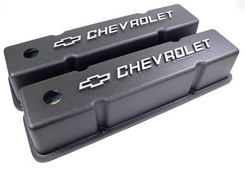 RPC Black S/B Valve Covers with Bowtie " Chev Raised Logo (RPCR6336) RPCR6336