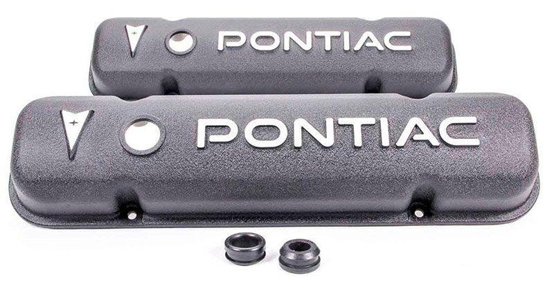 RPC Black Wrinkle Valve Covers with Pontiac Logo and Breather Holes (RPCR6520)