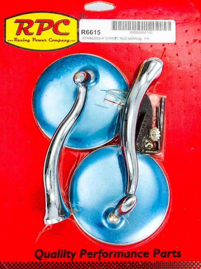 RPC Stainless Steel Retro Street Rod Mirrors 4" Dia, Sold as Set (RPCR6615) RPCR6615
