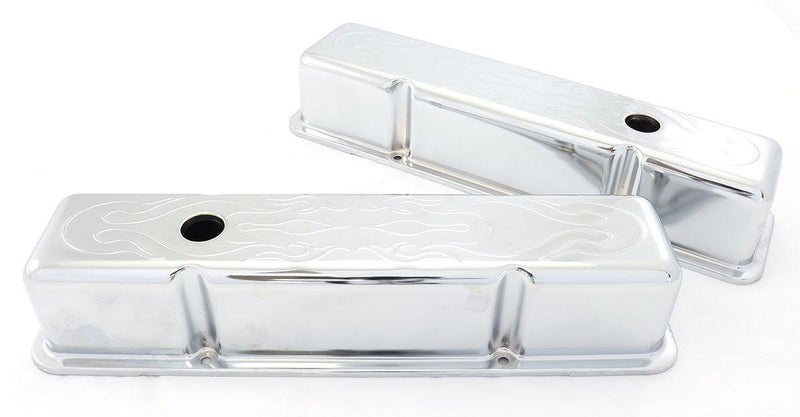 RPC Tall Chrome Steel Valve Covers Flame Style (RPCR8215) RPCR8215