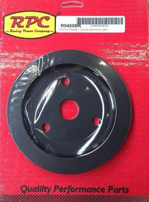 RPC Black Aluminium Crankshaft Lower Pulley, Single Groove , 6.60" Dia, 1.75" Bolt Circle (RPCR9480BK) RPCR9480BK