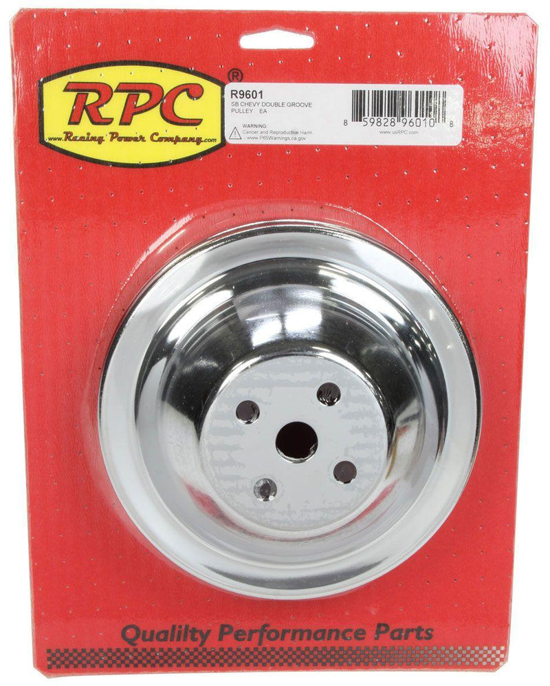 RPC Chrome Steel Water Pump Upper Pulley, Double Groove 6.40" Dia, 1.75" Bolt Circle (RPCR9601) RPCR9601