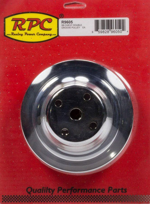 RPC Chrome Steel Water Pump Upper Pulley, Double Groove 6.30" Dia, 2.30" Bolt Circle (RPCR9605)