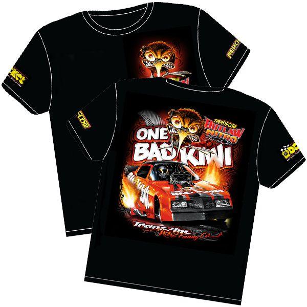 Aeroflow 'One Bad Kiwi' Pontiac Trans-Am Outlaw Nitro Funny Car T-Shirt (RTOBK-YM)