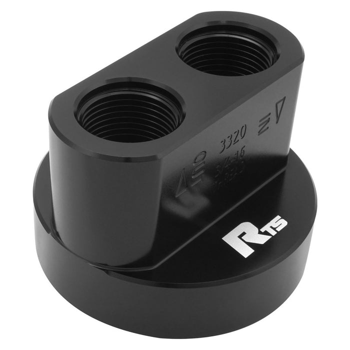 RTS Oil Filter Bypass Adapter, Spin-On, For Ford & Chrysler, 3/4''-16, AN12 ORB Ports, Billet Aluminium, Black - RTS-OB3320