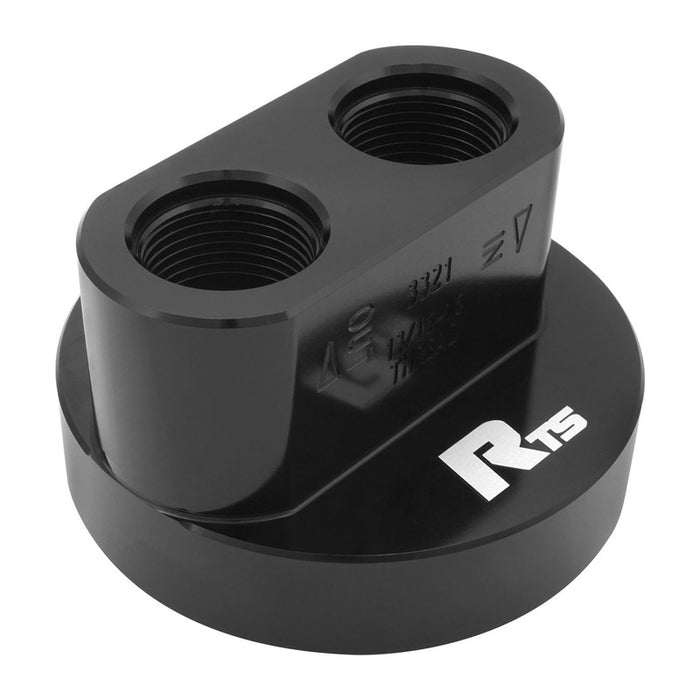 RTS Oil Filter Bypass Adapter, Spin-On, For Chevrolet SB & BB, 13/16''-16, AN12 ORB Ports, Billet Aluminium, Black - RTS-OB3321