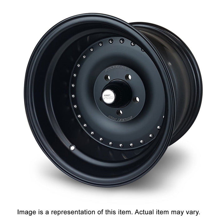 Street Pro 007 Series Wheel Blk 15x6' For Holden Early 5 x 4.25' Bolt Circle (-12)3.0' Back Space - STP007-156002-BK