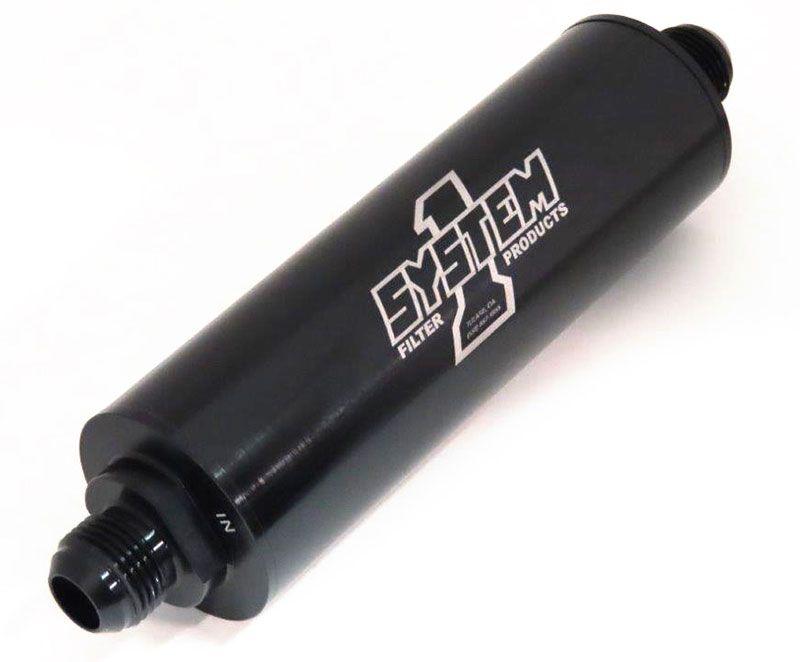System 1 Long Inline Billet Fuel Filter -10 End, 9" Long, 2", Black Dia., (SY202-202410-B) SY202-202410-B