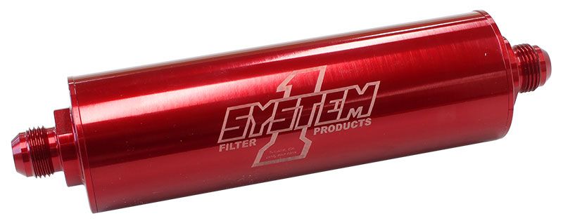 Systemone Long Billet In-Line Fuel Filter Red Anodized (SY202-202410)
