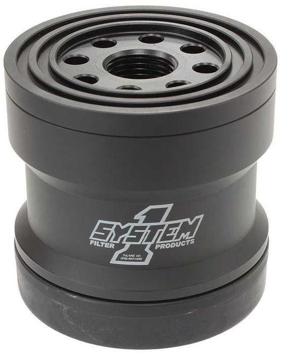 System 1 Spin On Oil Filter 3-3/4" Long Black Anodized with Universal Threads (SY209-361B)