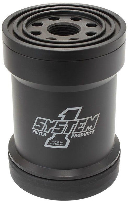 System 1 Spin On Oil Filter 5-3/4" Long Black Anodized with Universal Threads (SY209-561B)