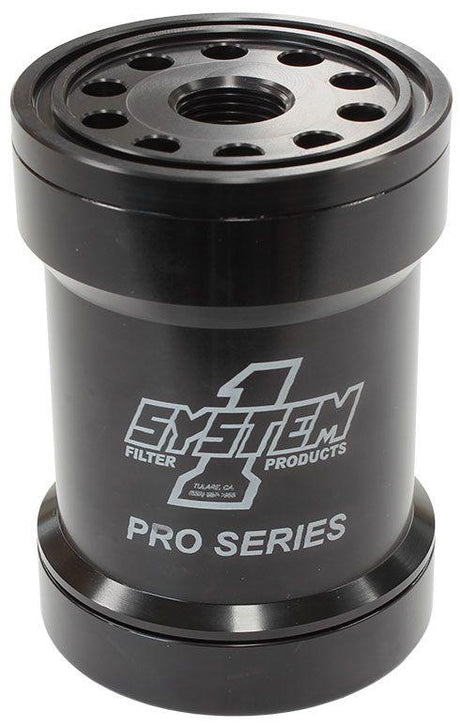 System 1 Spin On Oil Filter 5-3/4" Long Black Anodized with Universal Threads (SY209-571-BPS) SY209-571-BPS