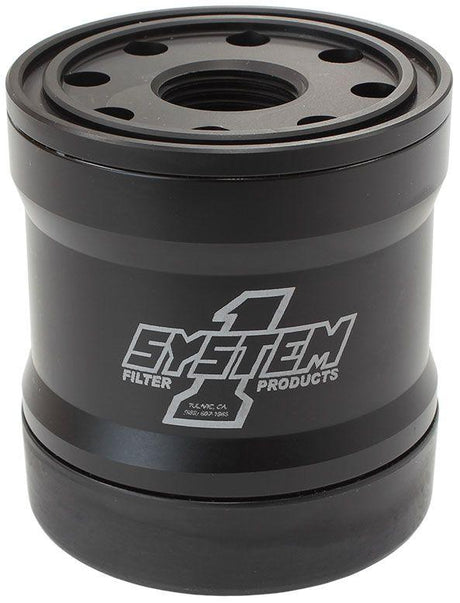 System 1 Spin On Oil Filter 3" Long Black Anodized with Universal Threads (SY210-361) SY210-361