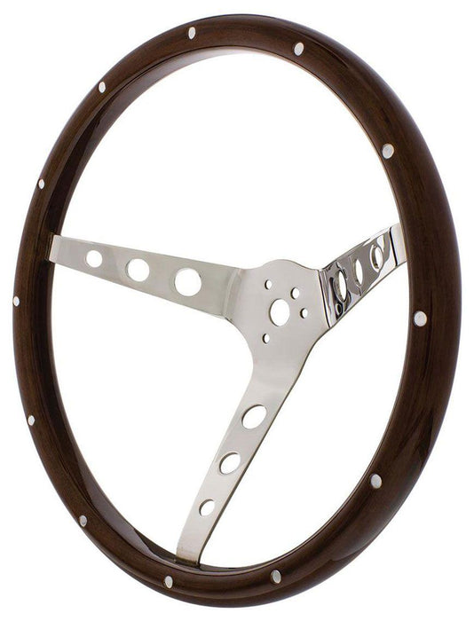 UPI 15" Woodgrain Steering Wheel 3-Bolt 4" Dish, 304 Stainless (UP110794)