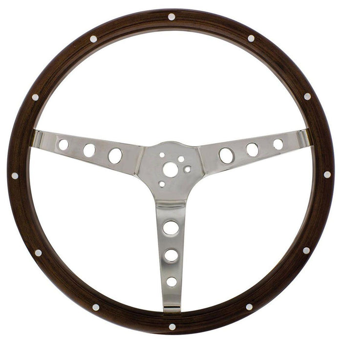 UPI 15" Woodgrain Steering Wheel 3-Bolt 4" Dish, 304 Stainless (UP110794)