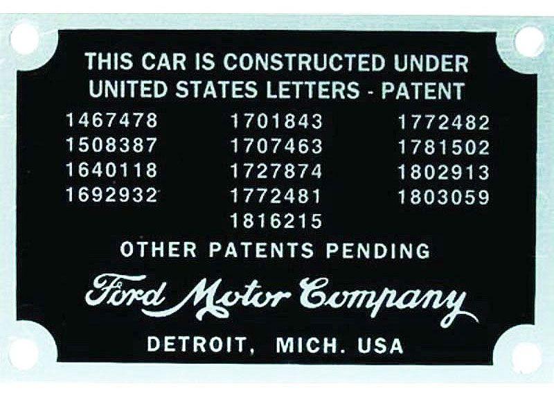 Vintique Inc Firewall Patent Number Plates (VI40-18650) VI40-18650