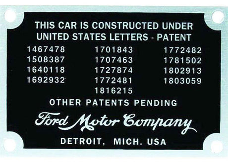 Vintique Inc Firewall Patent Number Plates (VI40-18650) VI40-18650
