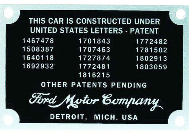 Vintique Inc Firewall Patent Number Plates (VI40-18650) VI40-18650