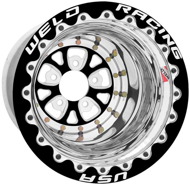 WELD V Series 16 x 15" Polished Wheel with Black Center, Double Beadlock (WE784B-615420DBB)