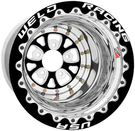 WELD V Series 16 x 15" Polished Wheel with Black Center, Double Beadlock (WE784B-615420DBB)