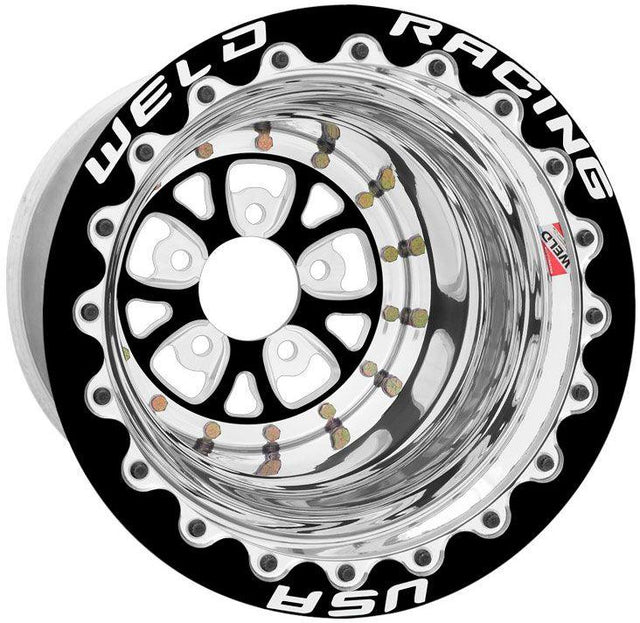 WELD V Series 15 x 11" Polished Wheel with Black Center, Double Beadlock for M/T (WE784B511278DMBL)
