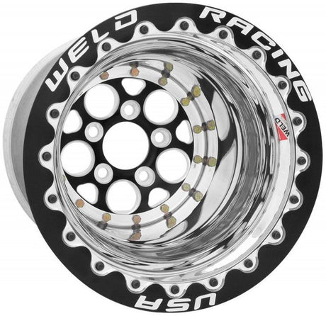 WELD Magnum Drag 15 x 10" Polished Wheel with Black Center, Double Beadlock for M/T (WE786B-510280DMB)