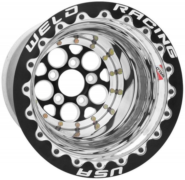 WELD Magnum Drag 15 x 15" Polished Wheel with Black Center, Double Beadlock for M/T (WE786B515418DBBM)
