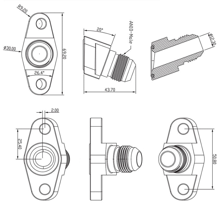 Aeroflow 20° Turbo Drain Adapter -10AN (AF463-18)