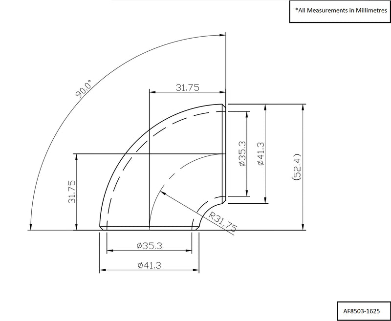 Aeroflow 1-5/8" (42mm) Steam Pipe Tube, 90 Degree Bend, 1.0D Radius (AF8503-1625)