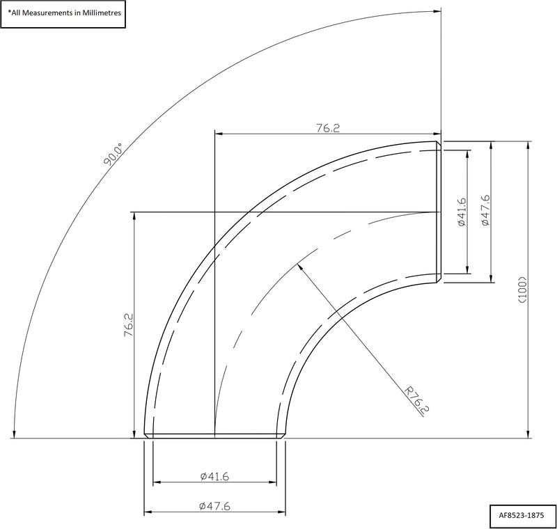 Aeroflow 1-7/8" (48mm) Steam Pipe Tube, 90 Degree Bend, 2.0D Radius (AF8523-1875)