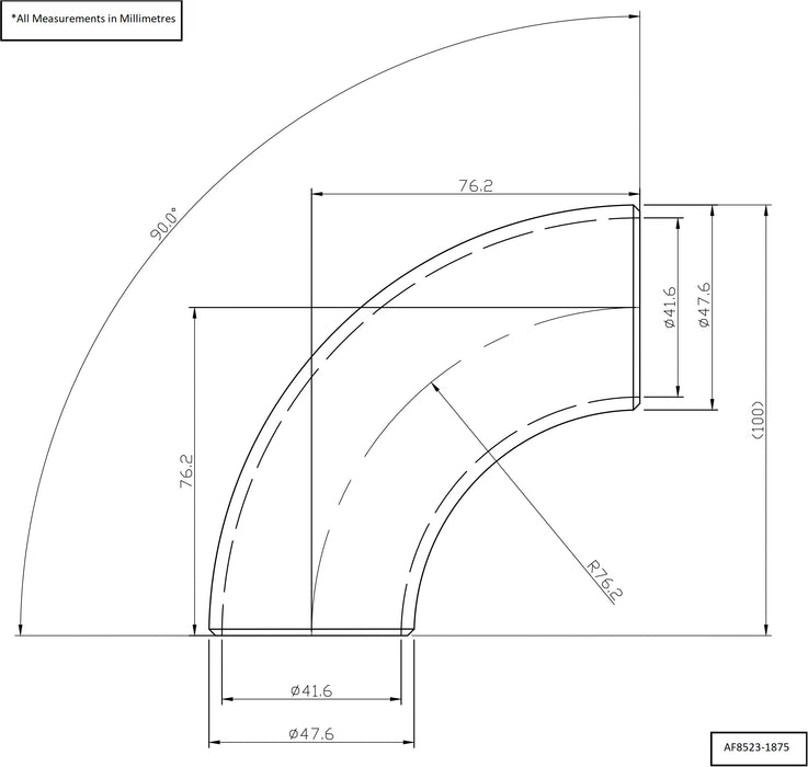 Aeroflow 1-7/8" (48mm) Steam Pipe Tube, 90 Degree Bend, 2.0D Radius (AF8523-1875)