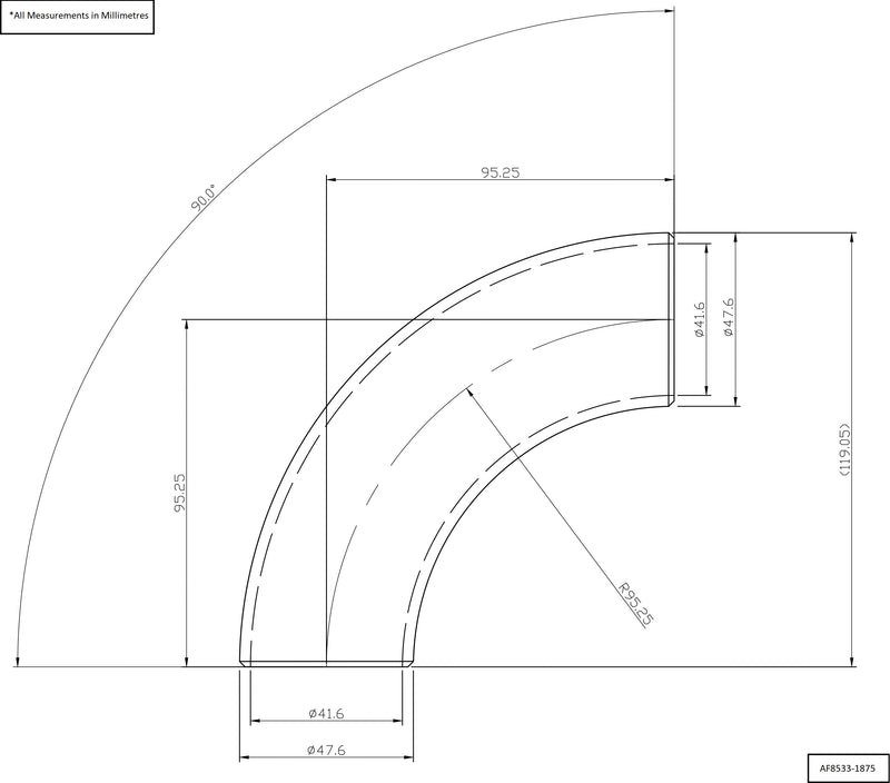 Aeroflow 1-7/8" (48mm) Steam Pipe Tube, 90 Degree Bend, 2.5D Radius (AF8533-1875)