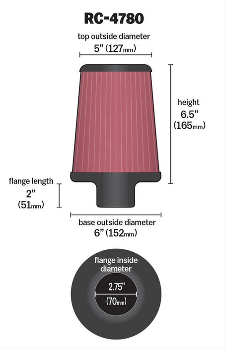 K&N Universal Clamp On Filter Fits 4 in (102 mm) (KNRC-4780)