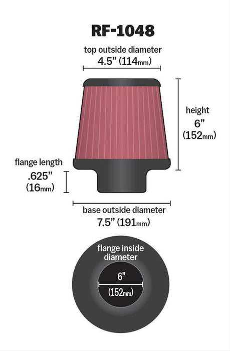 K&N Universal Clamp On Filter Fits 6 in (152 mm) (KNRF-1048)