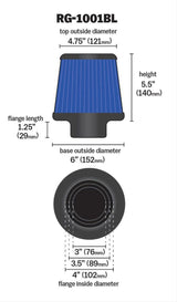 K&N Universal Clamp On Filter Blue Fits 4 in (102 mm) (KNRG-1001BL)
