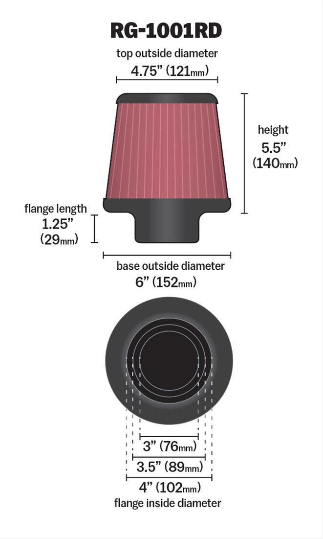 K&N Universal Clamp On Filter Red Fits 4 in (102 mm) (KNRG-1001RD)