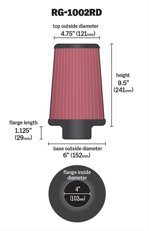 K&N Universal Tapered Clamp On Filter With Universal Flage Inserts (KNRG-1002RD)