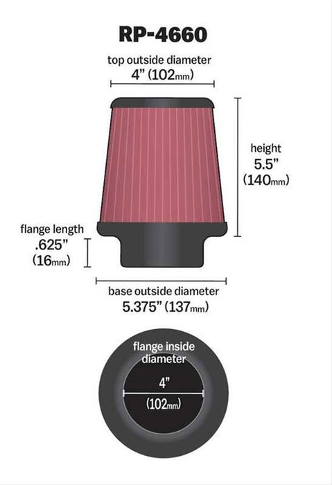 K&N Universal Clamp On Filter Fits 4 in (102 mm) (KNRP-4660)