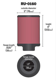 K&N Universal Clamp On Filter Fits 1.5 in (38 mm) (KNRU-0160)