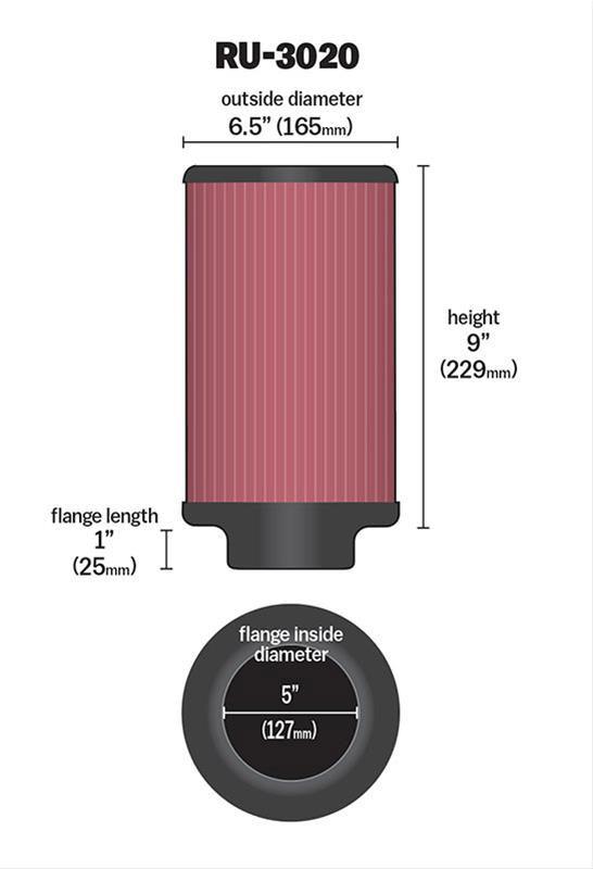 K&N Universal Clamp On Filter Fits 5 in (127 mm) (KNRU-3020)