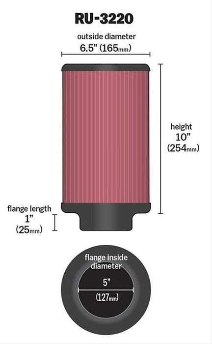 K&N Universal Clamp On Filter Fits 5 in (127 mm) (KNRU-3220)